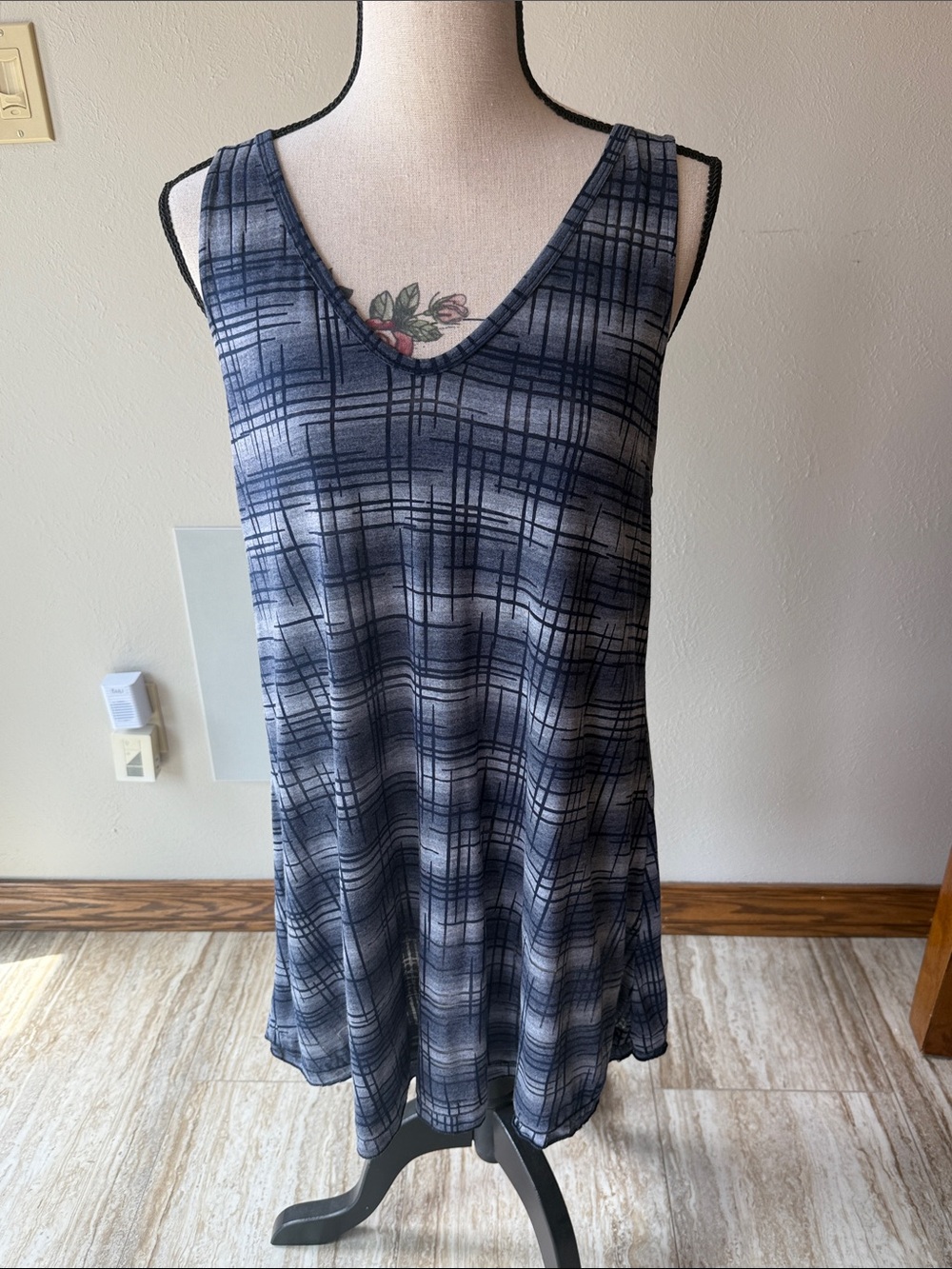 Sleeveless Navy Plaid Mini Dress